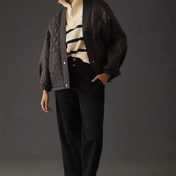 NWT Anthropology Woman Quilted Black Kimono Jacket OS Snap Front Style